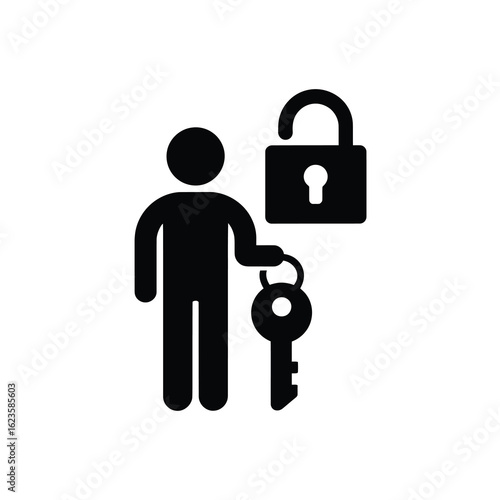 Person holding a key with an unlocked padlock silhouette