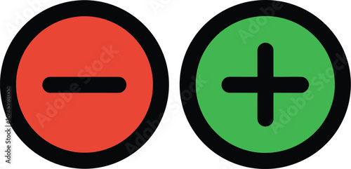 Plus minus icons positive negative symbols