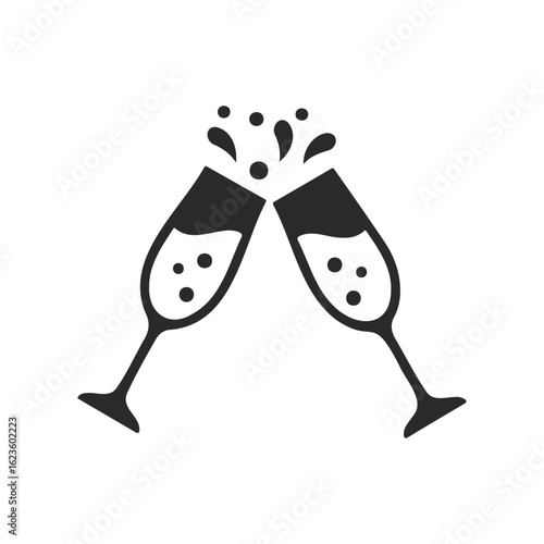 Celebration icon: clinking champagne glasses with bubbles