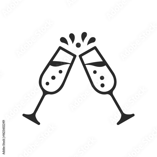 Champagne toast icon with clinking glasses and bubbles celebration illustration