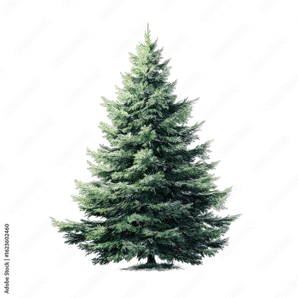 Fototapeta premium Full, light green Christmas tree, angled view