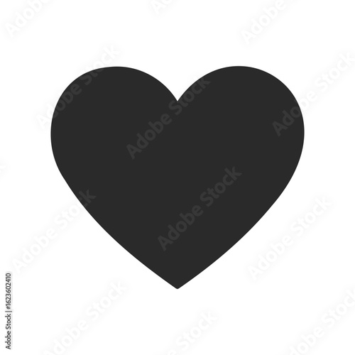 Black heart icon on white background: minimalist symbol of love and emotion