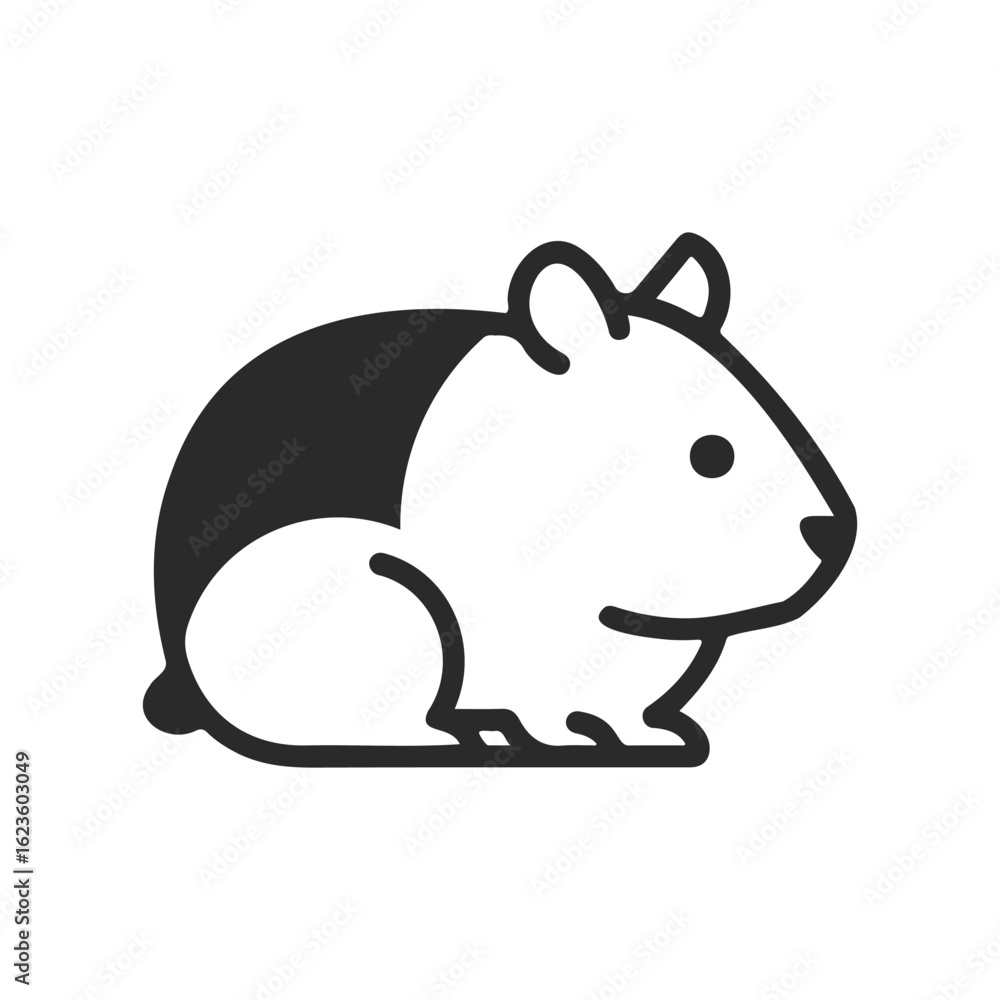 Fototapeta premium Simple black and white hamster icon design on white background