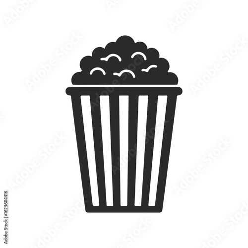 Black and white popcorn icon on white background