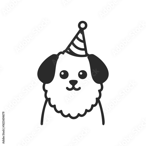 Happy cartoon dog with party hat celebrating
