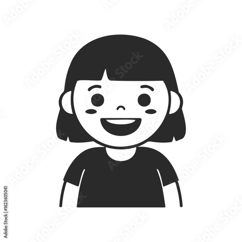 Smiling asian female child cartoon illustration on white background
