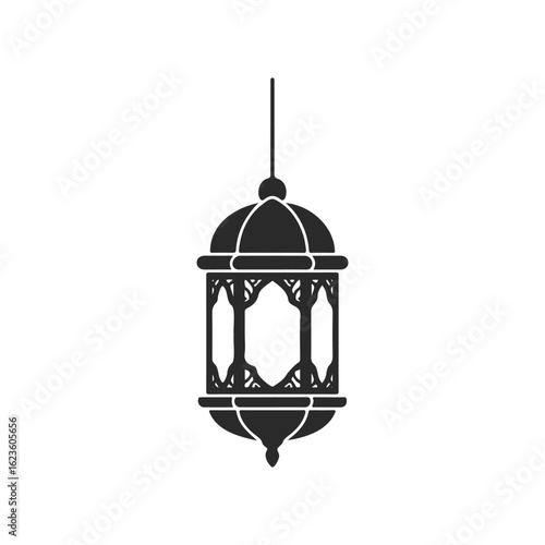 Classic moroccan lantern silhouette hanging on white background