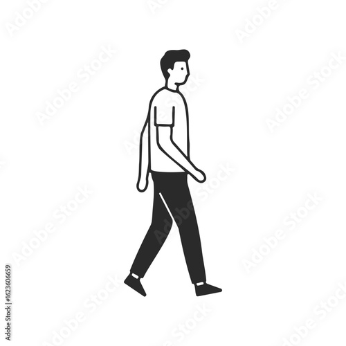 Minimalist illustration of young caucasian male walking silhouette