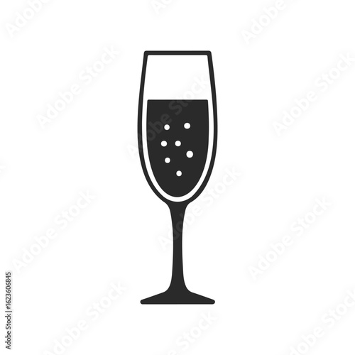 Silhouette of a champagne glass with bubbles on a white background