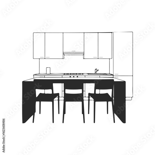Minimalist kitchen design with cabinetry and dining setup
