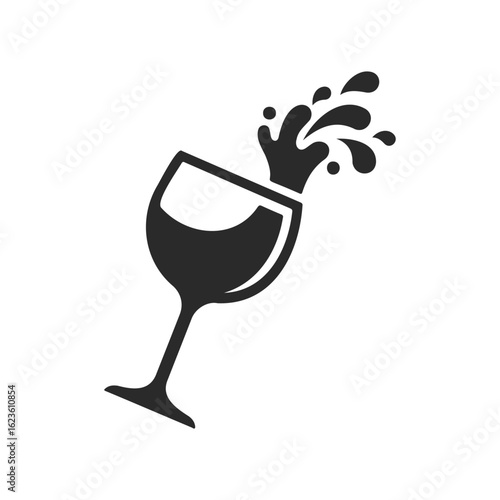 Wine glass icon with splashing liquid on white background