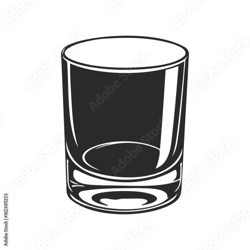 Illustration of a classic empty glass tumbler on white background