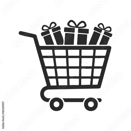 Shopping cart with wrapped gifts icon for holiday shopping concept