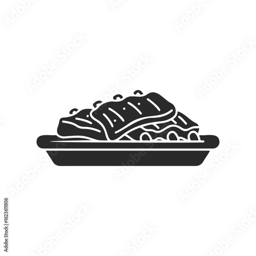 Silhouette of barbecue ribs on tray - illustration of grilled meat