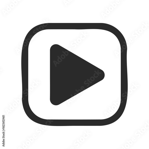 Black play button icon with rounded edges for multimedia applications