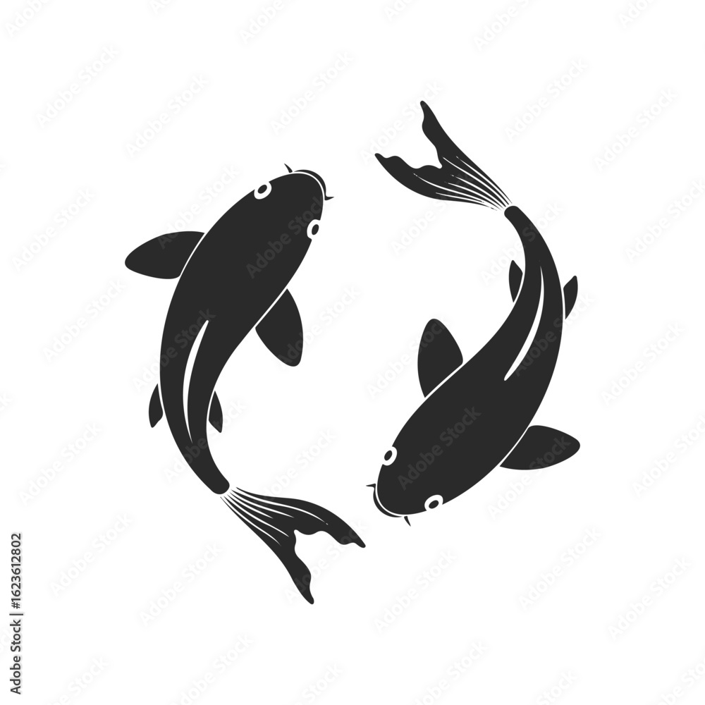 Naklejka premium Monochrome koi fish yin yang symbol on white background