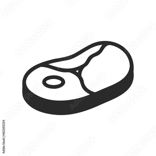 Black and white icon of a steak cutlet on a white background