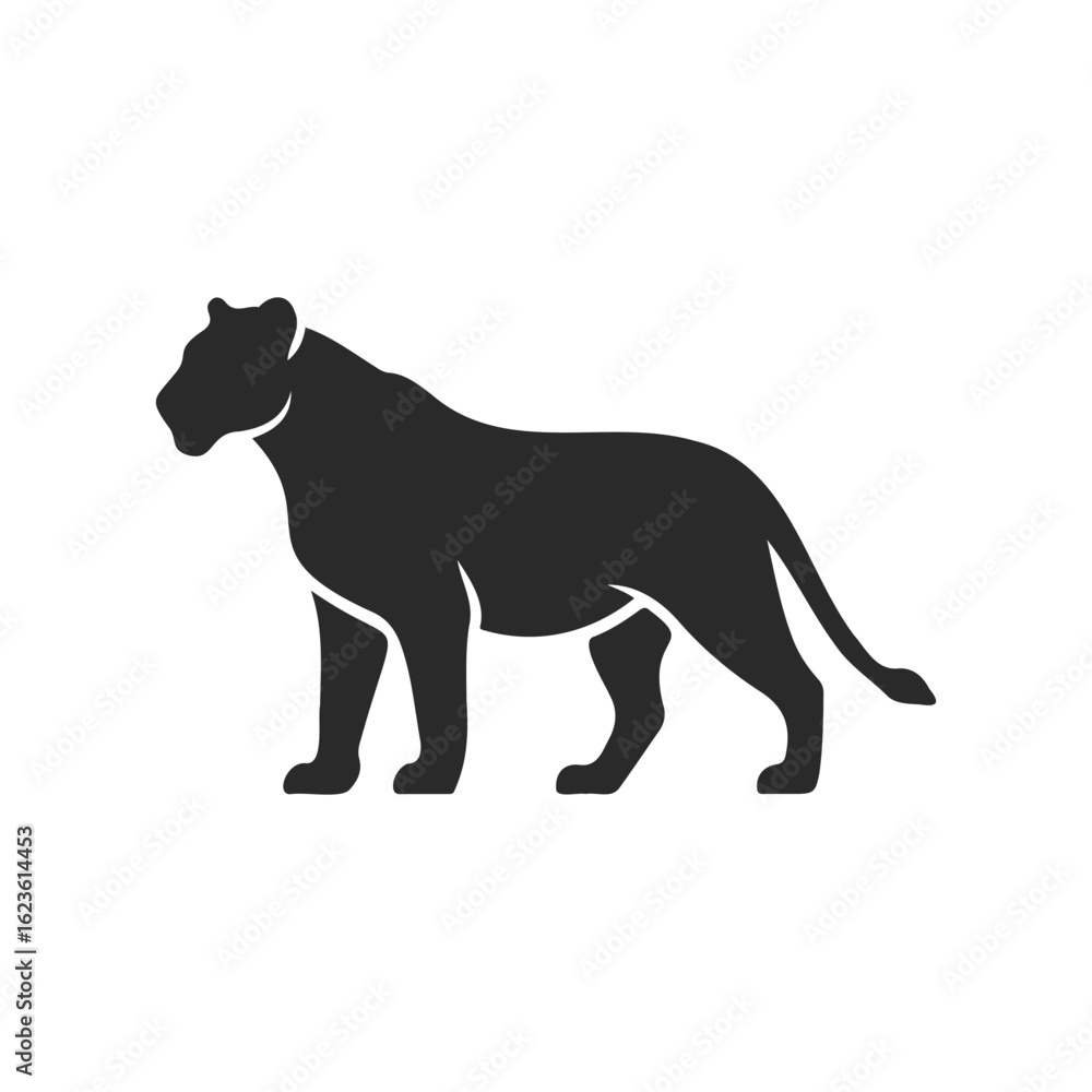 Fototapeta premium Silhouette of a lioness walking with grace