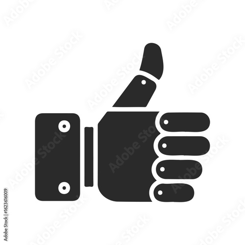 Black and white thumbs up hand gesture icon