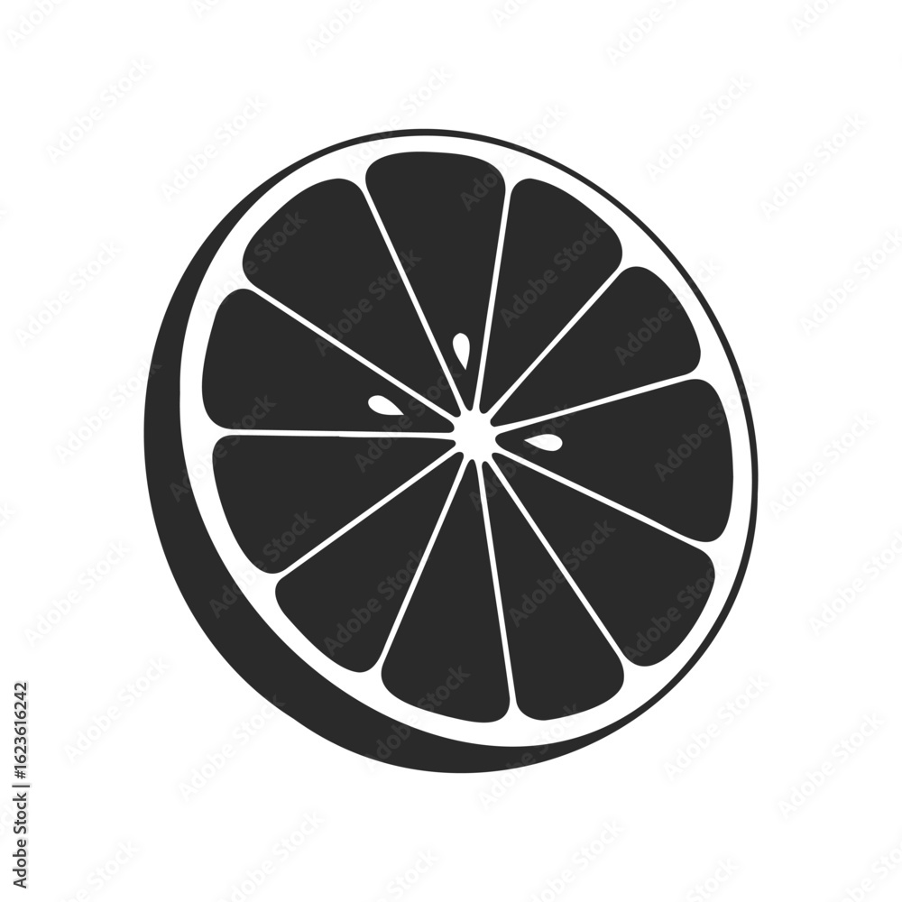 Black and white grapefruit slice icon in flat design Black and white grapefruit slice icon in flat design