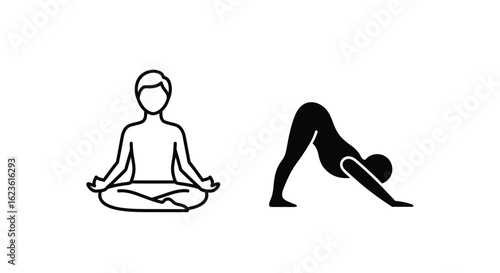 Yoga Pose and Meditation Icon Illustration