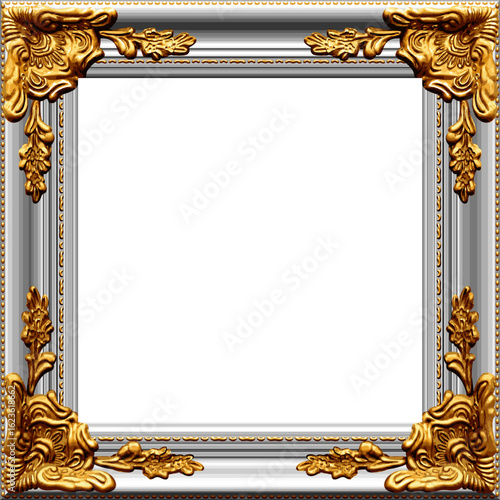 beautiful ornate realistic square gilded gold silver picture painting frame portrait vector isolated on transparent background