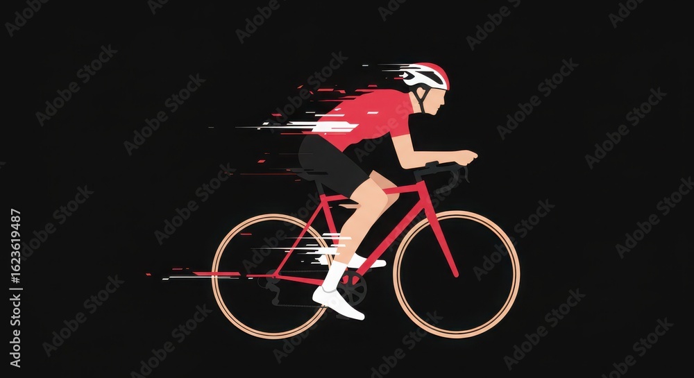 Fototapeta premium A cyclist speeds down the road on a bicycle during a race or training session with a modern graphic design