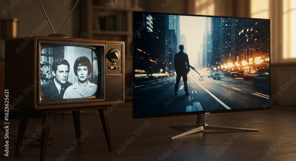 Obraz premium old vs new technology television tv