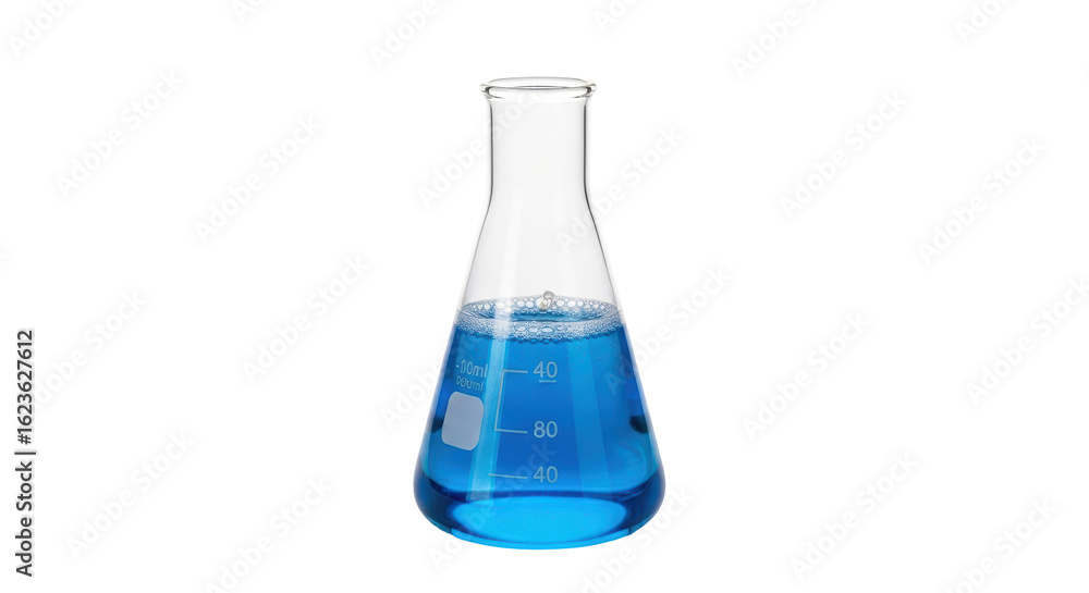 Isolated Erlenmeyer Flask with Blue Liquid Isolated Erlenmeyer Flask with Blue Liquid