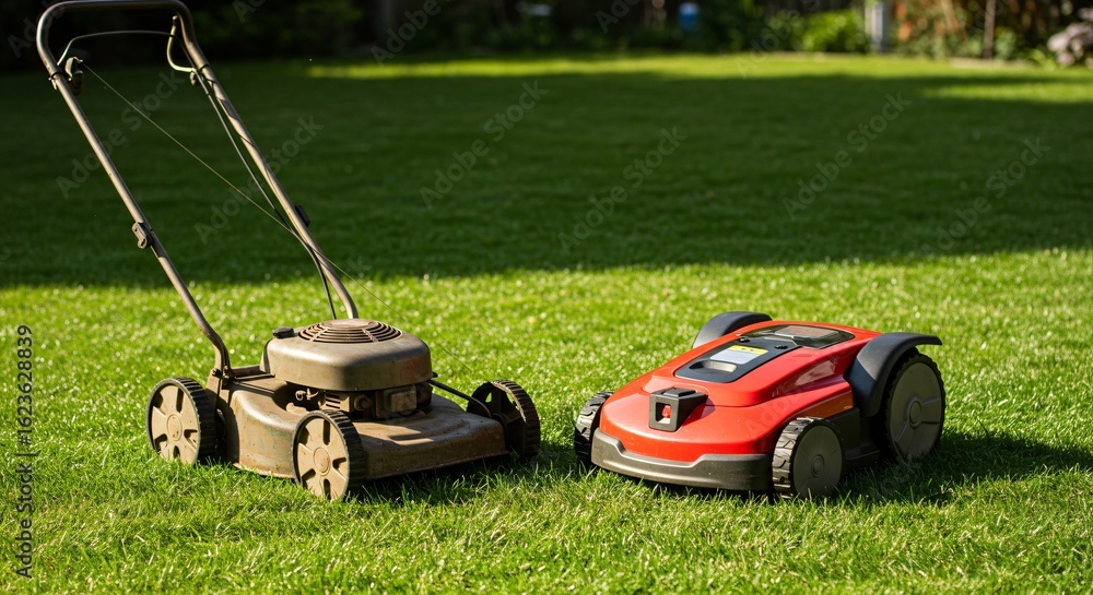 Fototapeta premium old vs new technology mower