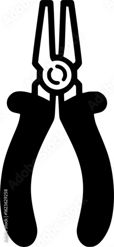 Technical electric long nose pliers. Outline technical electric sign, symbol, vector, art