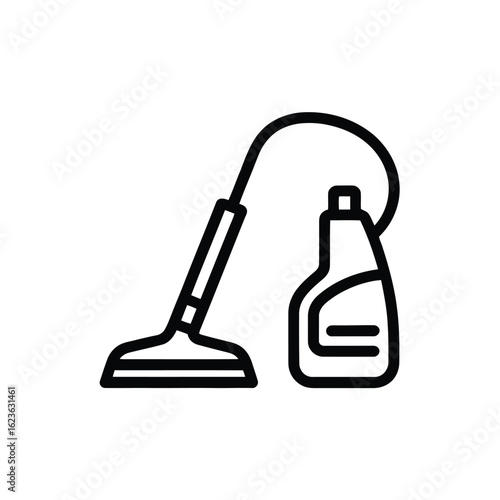 Line Art Depiction of Vacuum Cleaner and Cleaning Spray Bottle for Cleaning Concepts