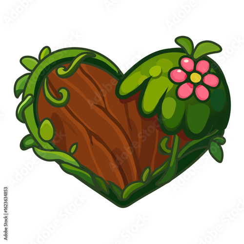Nature Wooden Heart with Leaves and Flower