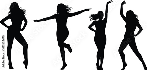 Human pose silhouette collection, black figure design set, casual standing gestures, expressive body language, minimal character outline, posture variation illustration, people graphic art