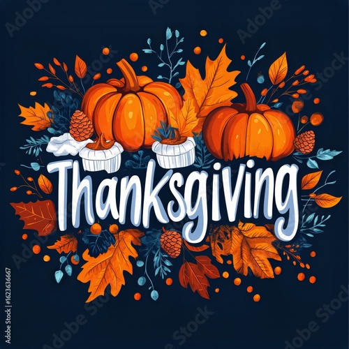 Festive Autumn Decoration Featuring Pumpkins and Foliage for Thanksgiving Cel...