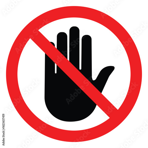 No entry sign, Black palm shape right symbol, Access restricted to authorized personnel only sign.Isolated On White Background Label