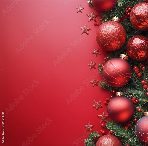 Bright Red Christmas Ornaments and Decor Create a Festive Atmosphere for Holi...