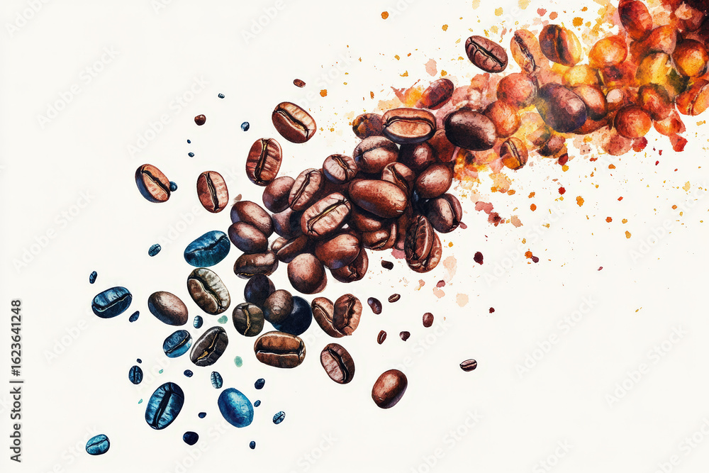 Obraz premium Colorful Coffee Beans Artwork with Creative Paint Splashes