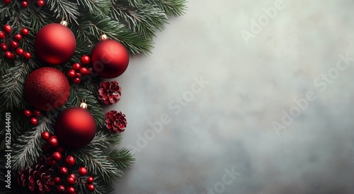 Festive Arrangement of Red Ornaments and Greenery for a Holiday Celebration i...