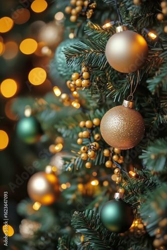 Beautifully Decorated Christmas Tree Adorned With Golden and Green Ornaments ...