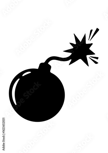 Silhouette of a Cartoon Bomb with Lit Fuse