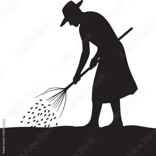 Farmer Harvesting Rice Silhouette