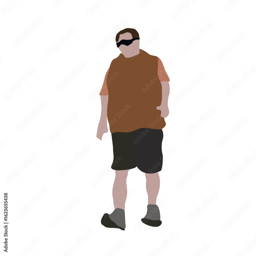 Naklejka premium A man walks down the street in spring clothes. 2D image for use as an entourage. Vector flat city infographics. 