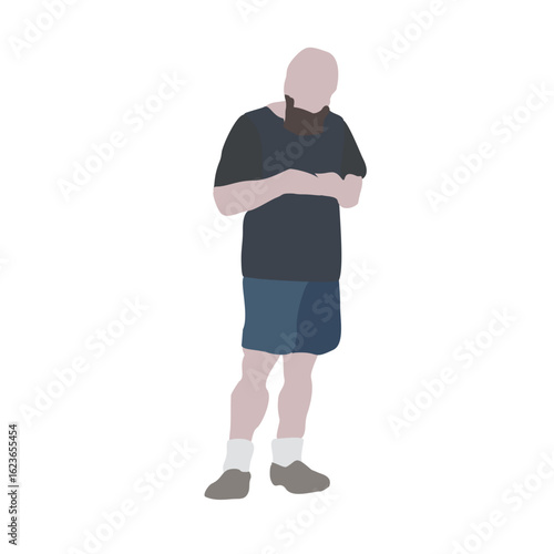 A man walks down the street in spring clothes. 2D image for use as an entourage. Vector flat city infographics.	
