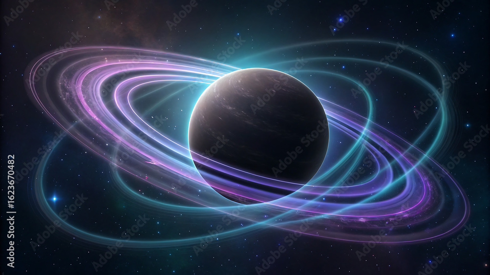 Obraz premium Mysterious planet with vibrant rings in deep space for cosmic exploration concepts