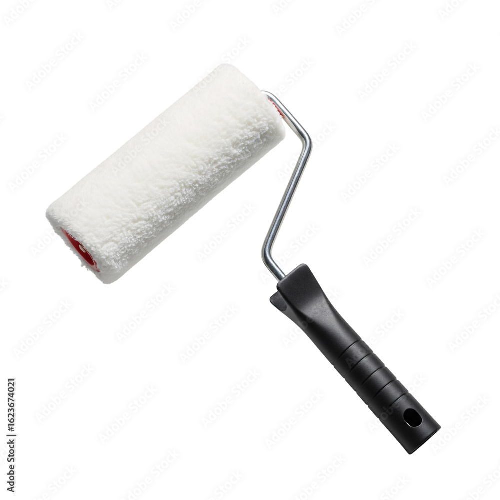 Obraz premium Clean Paint Roller with a White Cover and Black Handle