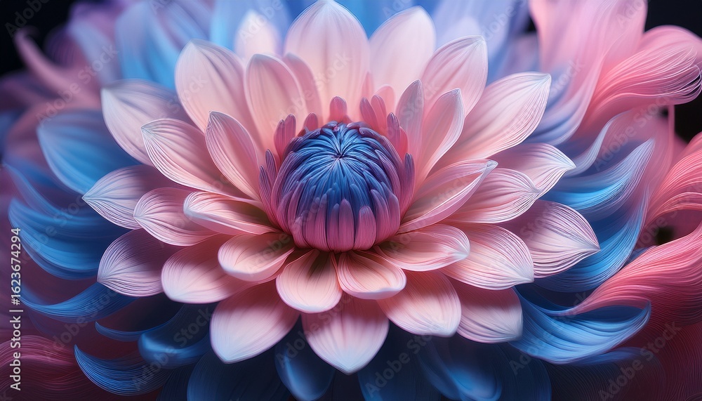 Fototapeta premium a vibrant intricately detailed flower with soft petals in shades of pink and blue