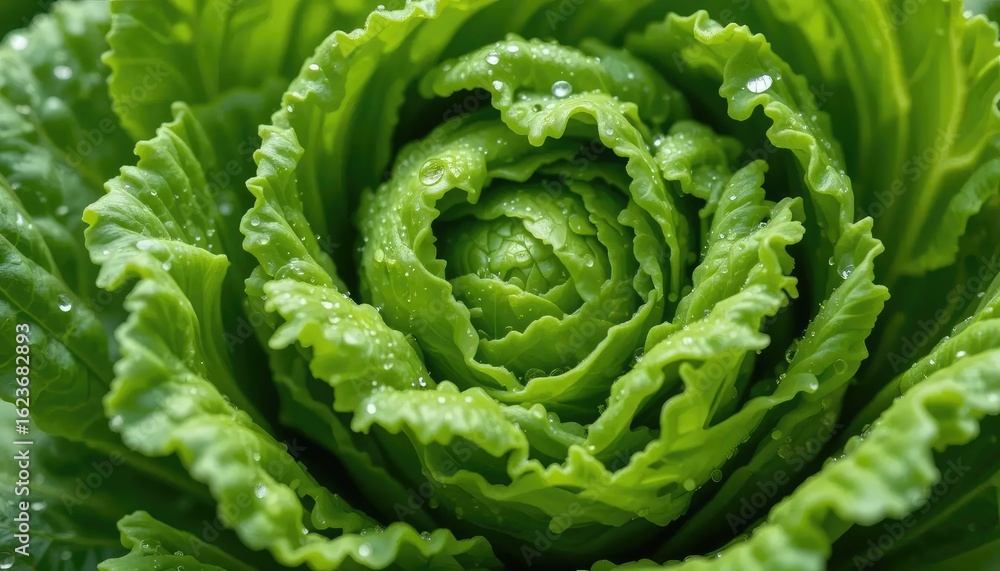 Fototapeta premium Freshly harvested organic green lettuce leaves, perfect for a healthy summer salad