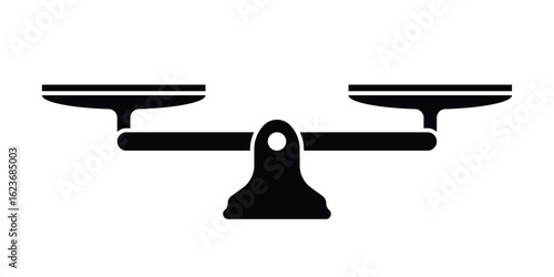 Vector silhouette of a balanced beam scale symbolizing equality, justice, and fairness. Ideal for legal, ethical, comparison, or weight balance-related graphic concepts and illustrations.