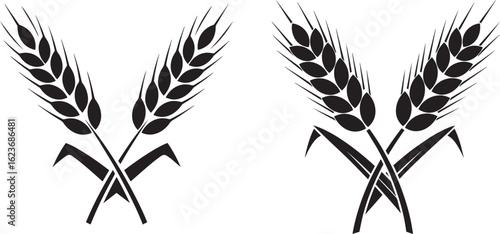 Silhouette vector two crossed wheat stalks symbol isolated on white background